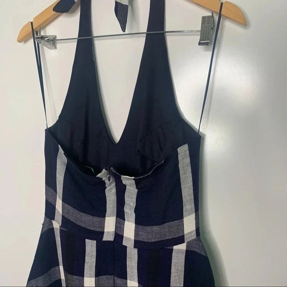 Eva Franco Anthropologie Anya Navy Plaid Linen Blend Halter Dress Size 2 - Picture 10 of 11